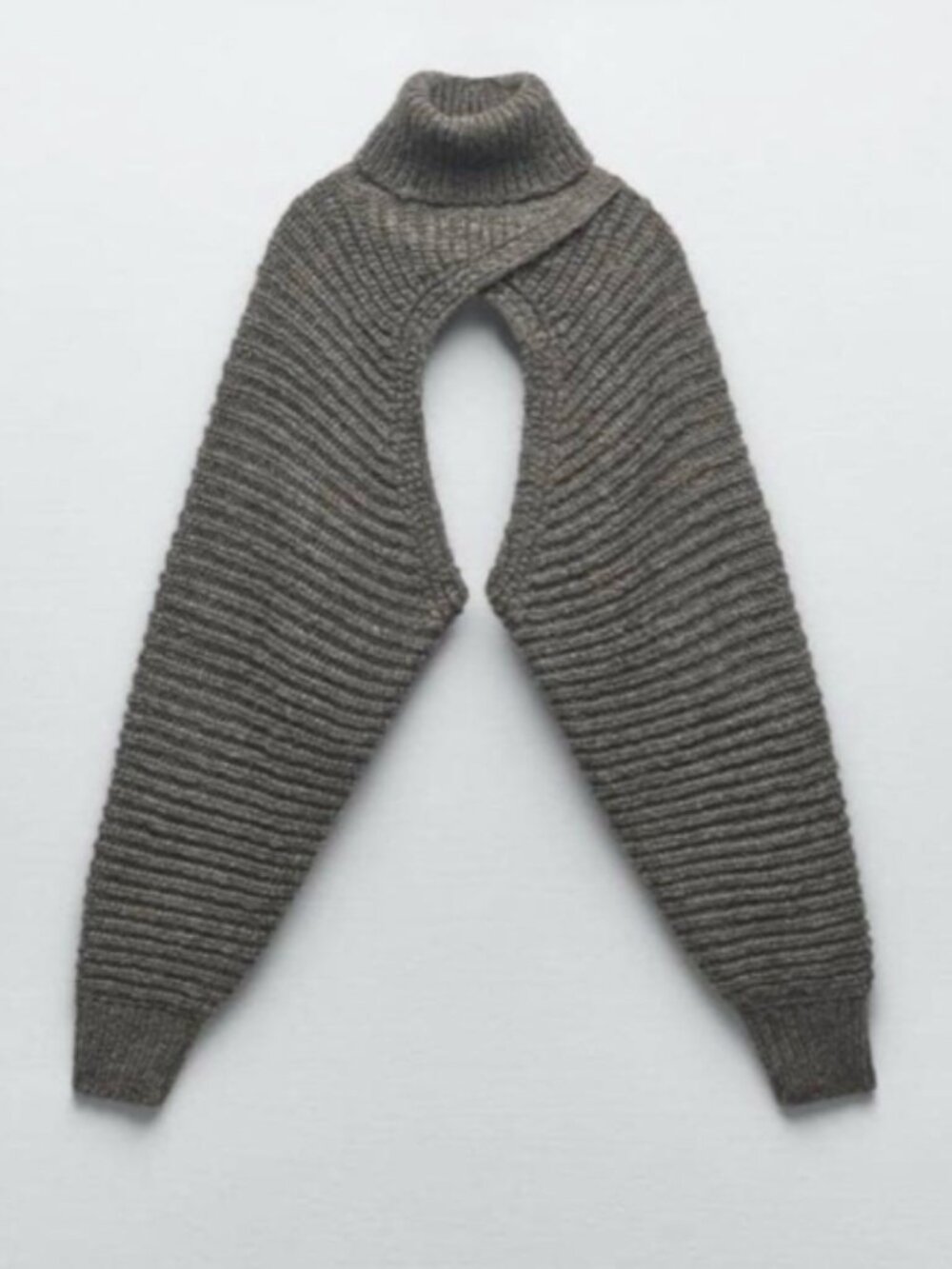 ZARA Grey Ribbed Knit Turtleneck Shrug Bolero Crop Sweater Sleeve M